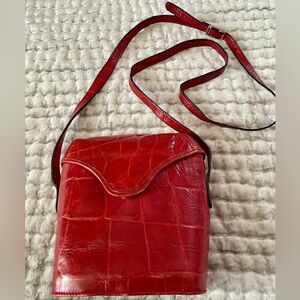 Paola Del Lungo Orange Leather Embossed Crossbody Bag Italy
